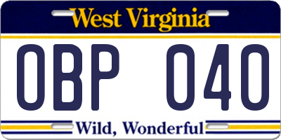 WV license plate OBP040