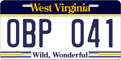 WV license plate OBP041