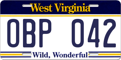 WV license plate OBP042