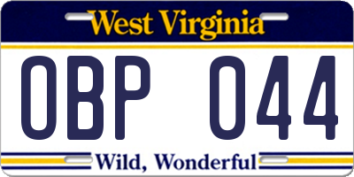 WV license plate OBP044
