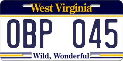 WV license plate OBP045