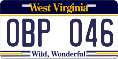 WV license plate OBP046