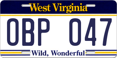 WV license plate OBP047
