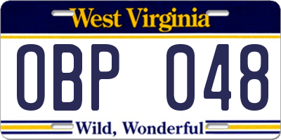 WV license plate OBP048