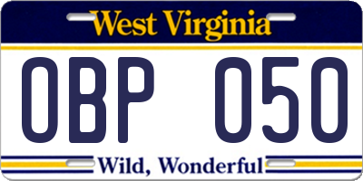 WV license plate OBP050
