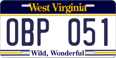 WV license plate OBP051
