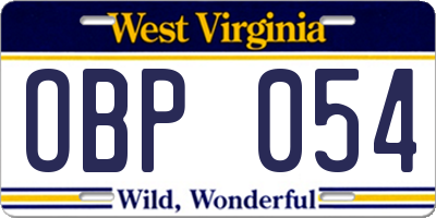 WV license plate OBP054