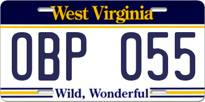 WV license plate OBP055