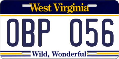 WV license plate OBP056