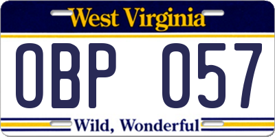 WV license plate OBP057