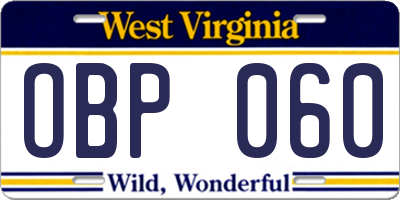 WV license plate OBP060