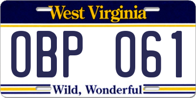 WV license plate OBP061