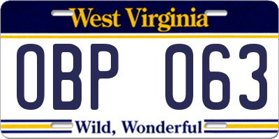 WV license plate OBP063