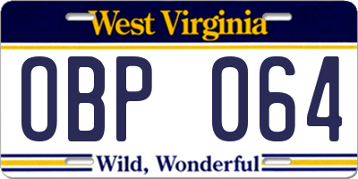 WV license plate OBP064