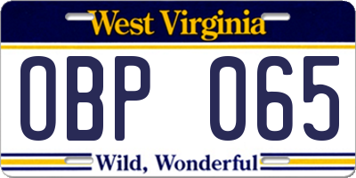 WV license plate OBP065