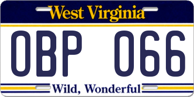 WV license plate OBP066