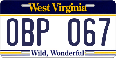WV license plate OBP067
