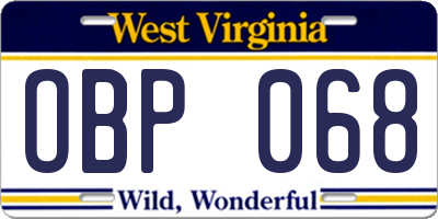 WV license plate OBP068