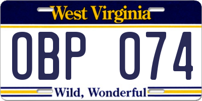 WV license plate OBP074