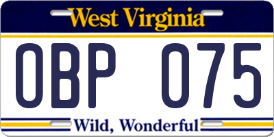 WV license plate OBP075