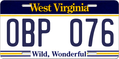 WV license plate OBP076