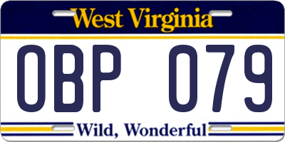 WV license plate OBP079