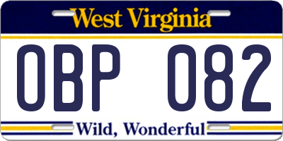 WV license plate OBP082