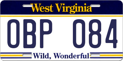 WV license plate OBP084