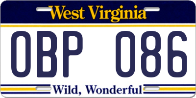 WV license plate OBP086