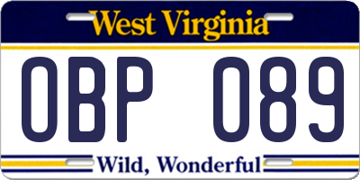 WV license plate OBP089