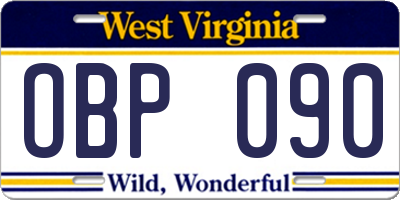 WV license plate OBP090