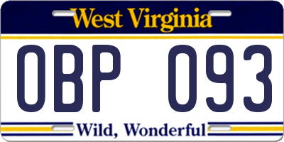 WV license plate OBP093