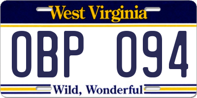 WV license plate OBP094