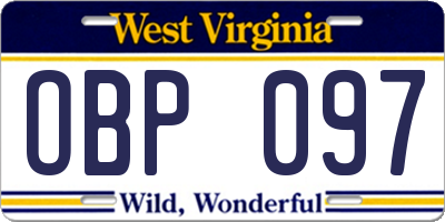 WV license plate OBP097