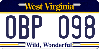 WV license plate OBP098