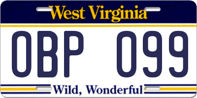 WV license plate OBP099