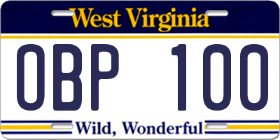 WV license plate OBP100