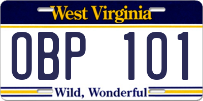 WV license plate OBP101