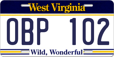 WV license plate OBP102