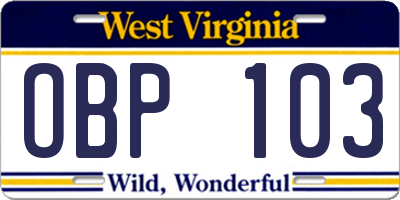 WV license plate OBP103