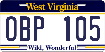 WV license plate OBP105