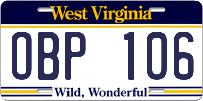 WV license plate OBP106