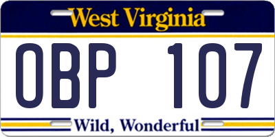 WV license plate OBP107