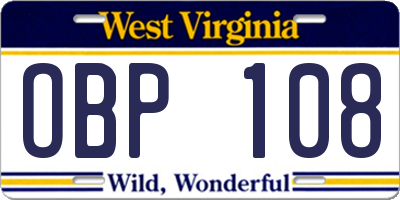 WV license plate OBP108