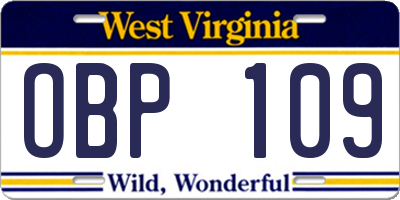 WV license plate OBP109