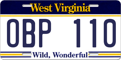 WV license plate OBP110