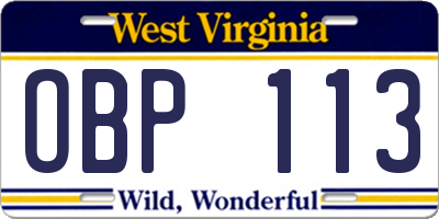 WV license plate OBP113