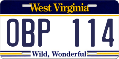 WV license plate OBP114