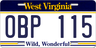 WV license plate OBP115