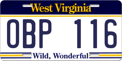 WV license plate OBP116